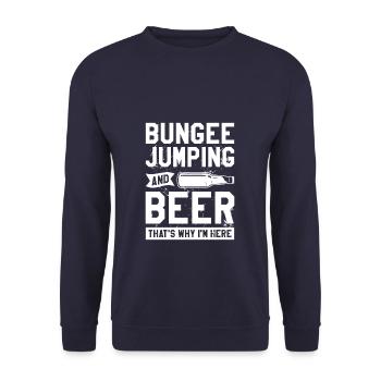 Bungee-Jumping und Bier, deshalb bin ich hier - Unisex Pullover - Navy - Vorne - Alina (178cm) & Michal (187cm)