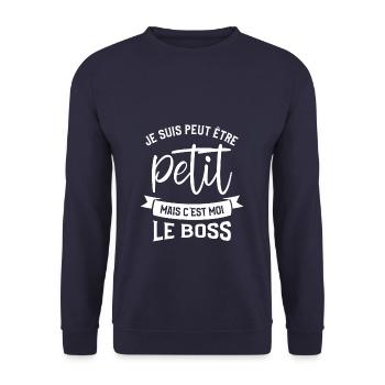 Je Suis Peut Être Petit Mais C'est Moi Le Boss - Sweat-shirt Unisexe - marine - Devant - Alina (178cm) & Michal (187cm)