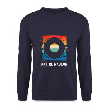 Vintage Retro Maître Nageur Sauveteur - Sweat-shirt Unisexe - marine - Devant - Alina (178cm) & Michal (187cm)