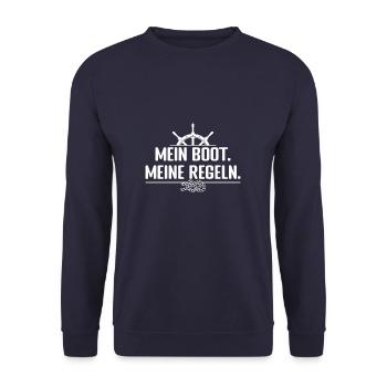 Mein Boot Meine Regeln Segler Kapitän Segelschiff - Unisex Pullover - Navy - Vorne - Alina (178cm) & Michal (187cm)
