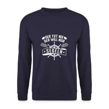 Der Tut Nix Der Will Nur Segeln Segler Skipper - Unisex Pullover - Navy - Vorne - Alina (178cm) & Michal (187cm)