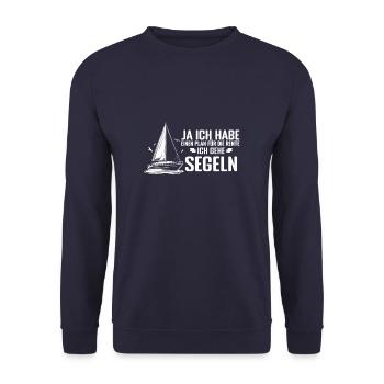 Ich Habe Einen Plan Für Die Rente Segelboot Segler - Unisex Pullover - Navy - Vorne - Alina (178cm) & Michal (187cm)
