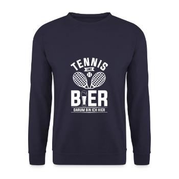 Tennis Und Bier Darum Bin Ich Hier Tennisspieler - Unisex Pullover - Navy - Vorne - Alina (178cm) & Michal (187cm)