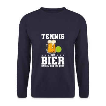 Tennis Und Bier Darum Bin Ich Hier Tennisspieler - Unisex Pullover - Navy - Vorne - Alina (178cm) & Michal (187cm)