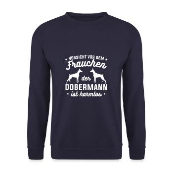 Vorsicht Vor Dem Frauchen Der Dobermann Ist - Unisex Pullover - Navy - Vorne - Alina (178cm) & Michal (187cm)