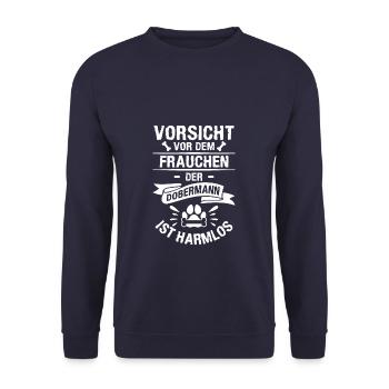 Vorsicht Vor Dem Frauchen Der Dobermann Ist - Unisex Pullover - Navy - Vorne - Alina (178cm) & Michal (187cm)