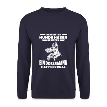 Die Meisten Hunde Haben Besitzer Dobermann Hat - Unisex Pullover - Navy - Vorne - Alina (178cm) & Michal (187cm)