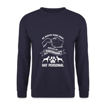 Die Meisten Hunde Haben Besitzer Dobermann Hat - Unisex Pullover - Navy - Vorne - Alina (178cm) & Michal (187cm)