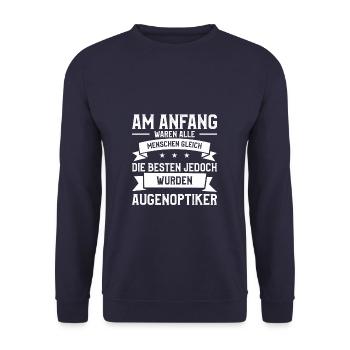 Am Anfang Waren Alle Menschen Gleich Optiker - Unisex Pullover - Navy - Vorne - Alina (178cm) & Michal (187cm)