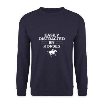 Leicht abgelenkt von Pferden Reiten Reiten - Unisex Pullover - Navy - Vorne - Alina (178cm) & Michal (187cm)