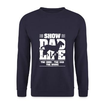 Show Dad Life The Good The Bad The Broke Horseback - Unisex Pullover - Navy - Vorne - Alina (178cm) & Michal (187cm)
