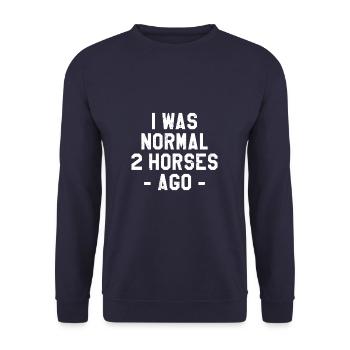 Ich war normal 2 Pferde vor Pferd Reiten - Unisex Pullover - Navy - Vorne - Alina (178cm) & Michal (187cm)