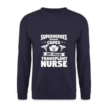 Superhelden ohne Umhänge werden Transplantation genannt - Unisex Pullover - Navy - Vorne - Alina (178cm) & Michal (187cm)
