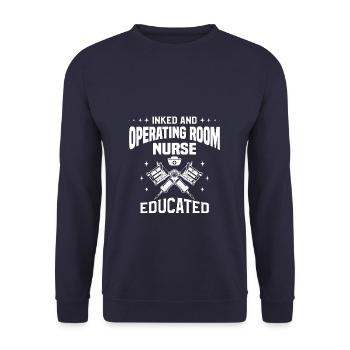 Eingefärbte und OP-Krankenschwester ausgebildete Tätowierung - Unisex Pullover - Navy - Vorne - Alina (178cm) & Michal (187cm)