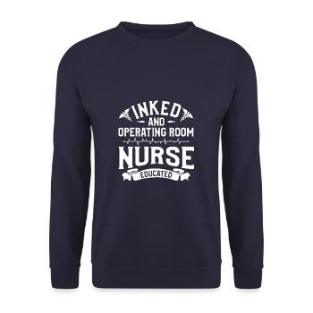 Eingefärbte und OP-Krankenschwester ausgebildete Tätowierung - Unisex Pullover - Navy - Vorne - Alina (178cm) & Michal (187cm)