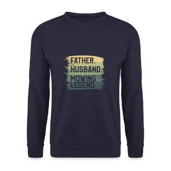 Vater Ehemann mäht Legende Rasenmäher - Unisex Pullover - Navy - Vorne - Alina (178cm) & Michal (187cm)