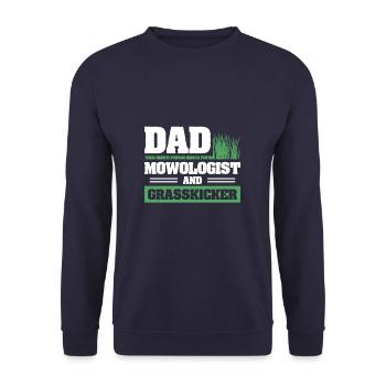 Papa Mowologiste et Grasskicker tondre la pelouse - Sweat-shirt Unisexe - marine - Devant - Alina (178cm) & Michal (187cm)