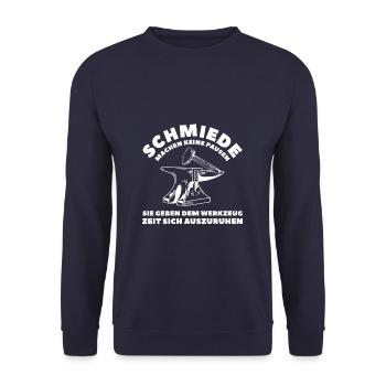 Schmiede Machen Keine Pause Schmiedekunst Schmiede - Unisex Pullover - Navy - Vorne - Alina (178cm) & Michal (187cm)