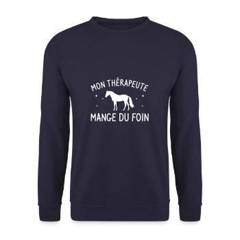 Mon Thérapeute Mange Du Foin Cavalier Équitation - Sweat-shirt Unisexe - marine - Devant - Alina (178cm) & Michal (187cm)