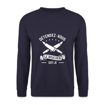 Détendez-Vous Le Boucher Est Là Boucherie - Sweat-shirt Unisexe - marine - Devant - Alina (178cm) & Michal (187cm)
