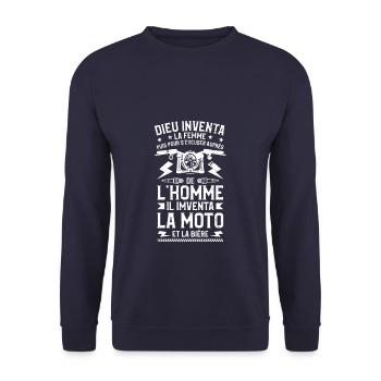 Auprès De L'Homme Il Inventa La Moto Et La Bière - Sweat-shirt Unisexe - marine - Devant - Alina (178cm) & Michal (187cm)