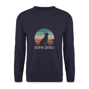 Vintage Retro Deutscher Schäferhund Liebhaber - Unisex Pullover - Navy - Vorne - Alina (178cm) & Michal (187cm)