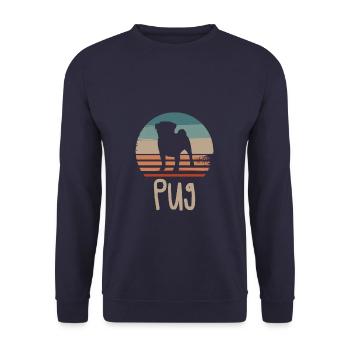 Vintage Retro Mops Möpse Hund Liebhaber - Unisex Pullover - Navy - Vorne - Alina (178cm) & Michal (187cm)