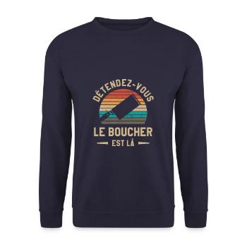 Détendez-Vous Le Boucher Est Là Boucherie - Sweat-shirt Unisexe - marine - Devant - Alina (178cm) & Michal (187cm)