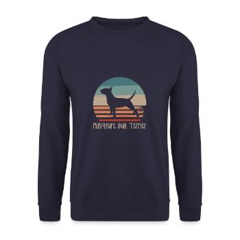 Vintage Retro Miniatur-Bullterrier-Hundeliebhaber - Unisex Pullover - Navy - Vorne - Alina (178cm) & Michal (187cm)