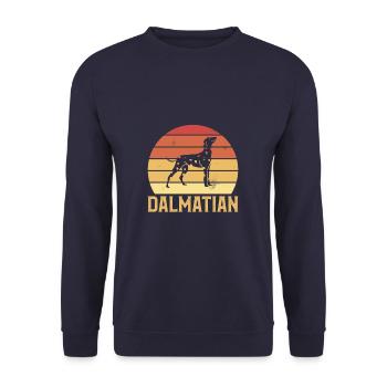 Vintager Retro dalmatinischer Dalmatiner-Hundeliebhaber - Unisex Pullover - Navy - Vorne - Alina (178cm) & Michal (187cm)