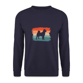 Retro Shiba Inu Hundeliebhaber - Unisex Pullover - Navy - Vorne - Alina (178cm) & Michal (187cm)