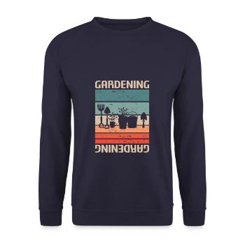 Retro Vintager klassischer im Garten arbeitender Garten-Gärtner - Unisex Pullover - Navy - Vorne - Alina (178cm) & Michal (187cm)