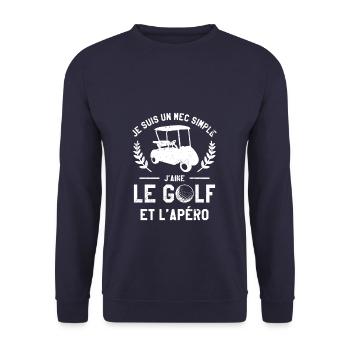 Je Suis Un Mec Simple J'aime Le Golf Et L'Apéro - Sweat-shirt Unisexe - marine - Devant - Alina (178cm) & Michal (187cm)