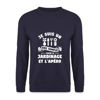 Je Suis Un Mec Simple J'aime Le Jardinage Et - Sweat-shirt Unisexe - marine - Devant - Alina (178cm) & Michal (187cm)