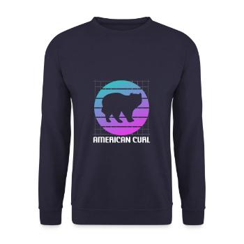 Retro American Curl Katzenliebhaber - Unisex Pullover - Navy - Vorne - Alina (178cm) & Michal (187cm)