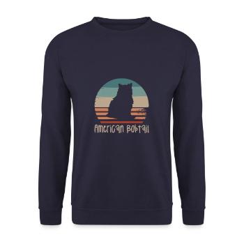 Vintage Retro American Bobtail Cat Lover - Unisex Sweatshirt - navy - Front - Alina (178cm) & Michal (187cm)