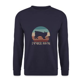 Vintage Retro Japanische Bobtail Katze Liebhaber - Unisex Pullover - Navy - Vorne - Alina (178cm) & Michal (187cm)