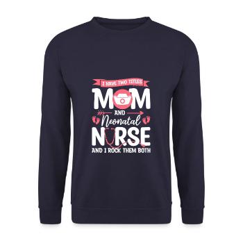 J’ai deux titres Maman et infirmière néonatale et moi - Sweat-shirt Unisexe - marine - Devant - Alina (178cm) & Michal (187cm)