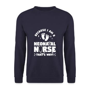 Weil ich eine Neugeborenenkrankenschwester bin, deshalb NICU RN - Unisex Pullover - Navy - Vorne - Alina (178cm) & Michal (187cm)
