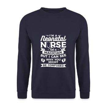Je suis une infirmière néonatale pas une magicienne Infirmières infirmières de l’USIN RN - Sweat-shirt Unisexe - marine - Devant - Alina (178cm) & Michal (187cm)