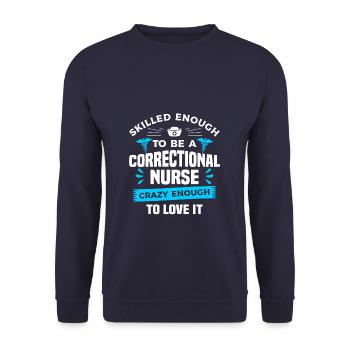 Qualifiziert genug, um eine Strafvollzugskrankenschwester RN zu sein - Unisex Pullover - Navy - Vorne - Alina (178cm) & Michal (187cm)
