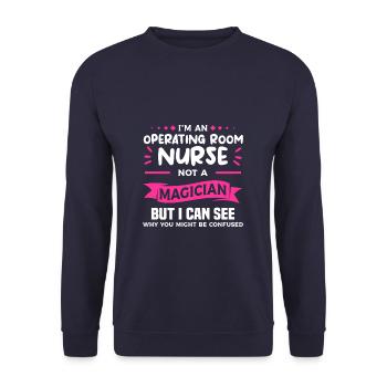 Ich bin eine OP-Krankenschwester, keine Magierin RN - Unisex Pullover - Navy - Vorne - Alina (178cm) & Michal (187cm)