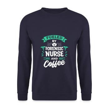 Angetrieben von forensischen Krankenschwestern und Kaffee-ER-Krankenschwestern - Unisex Pullover - Navy - Vorne - Alina (178cm) & Michal (187cm)