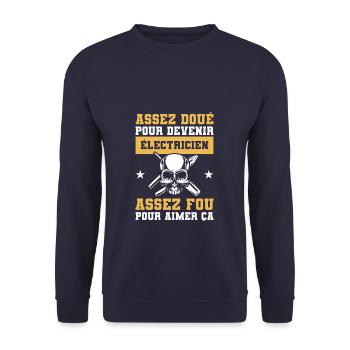 Assez Doue Pour Devenir Electricien Assez Fou Pour - Unisex Pullover - Navy - Vorne - Alina (178cm) & Michal (187cm)