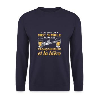 Je Suis Un Mec Simple J'aime Les Tronçonneuses Et - Unisex Pullover - Navy - Vorne - Alina (178cm) & Michal (187cm)