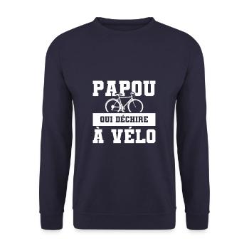 Papou Qui Déchire À Vélo Cyclisme Cycliste - Unisex Pullover - Navy - Vorne - Alina (178cm) & Michal (187cm)