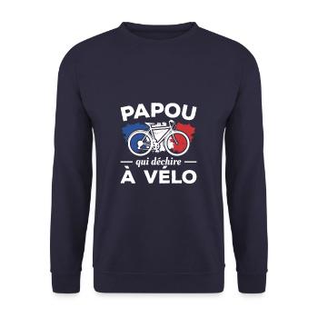 Papou Qui Déchire À Vélo Cyclisme Cycliste - Unisex Pullover - Navy - Vorne - Alina (178cm) & Michal (187cm)