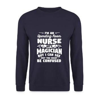 Ich bin eine OP-Krankenschwester, keine Magierin RN - Unisex Pullover - Navy - Vorne - Alina (178cm) & Michal (187cm)