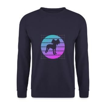 Retro Papillon Hundeliebhaber - Unisex Pullover - Navy - Vorne - Alina (178cm) & Michal (187cm)