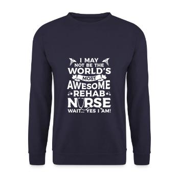 Ich bin vielleicht nicht die großartigste Reha-Krankenschwester der Welt - Unisex Pullover - Navy - Vorne - Alina (178cm) & Michal (187cm)